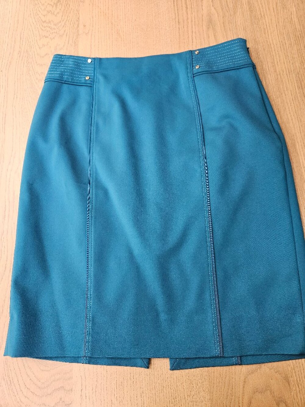 White House Black Market Teal Pencil Skirt Size 8 Lined Career Work Topstitch